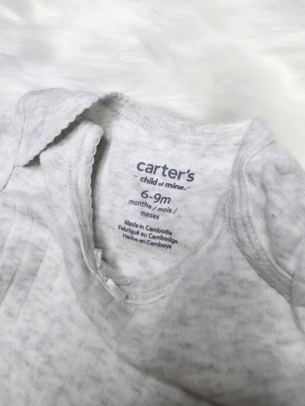 Carter’s Child of Mine 3-Pack Ribbed Long Sleeve Bodysuits 6-9M Pink Gray